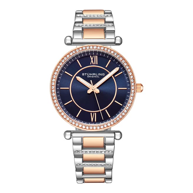 Stuhrling Women's Silver/Blue/Rose Gold Watch