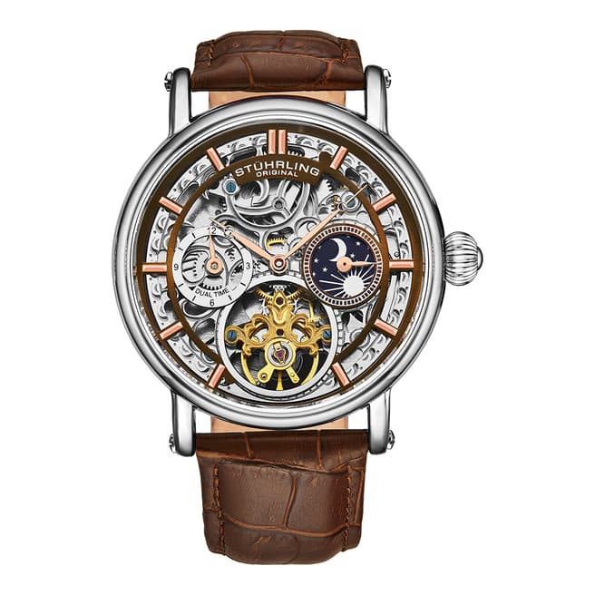 Stuhrling Men's Silver/Brown Leather Watch