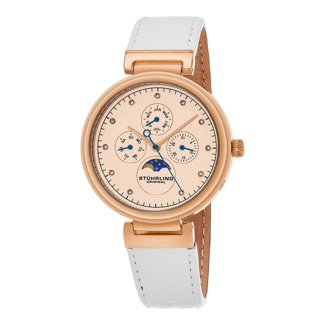 Stuhrling Women's White/Rose Gold/Peach Leather Watch