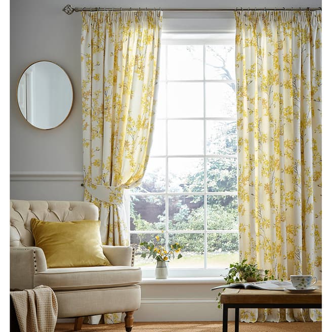 Laura Ashley Forsythia Sunshine 223x229cm Curtains with Hanging Tape