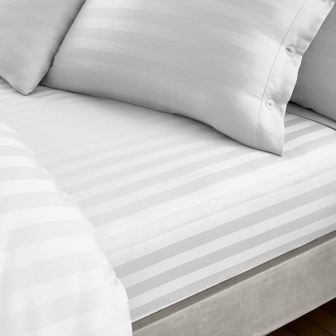 IJP 400TC Satin Stripe Double Fitted Sheet, White