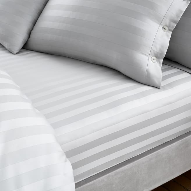IJP 400TC Satin Stripe Double Fitted Sheet, Silver