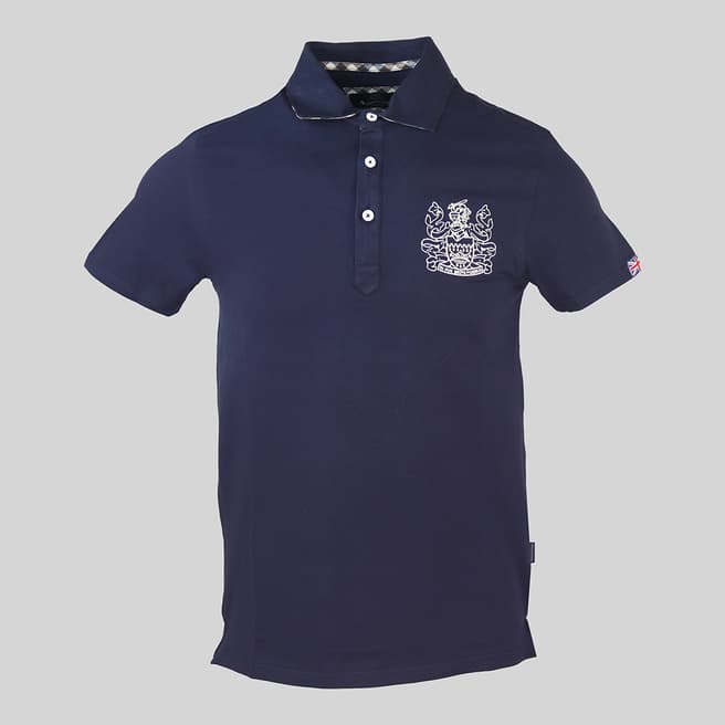 Aquascutum Navy Crest Logo Cotton Polo Shirt