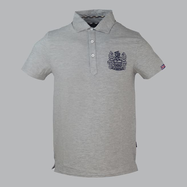 Aquascutum Grey Crest Logo Cotton Polo Shirt
