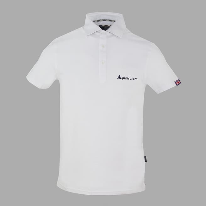 Aquascutum White Script Logo Cotton Polo Shirt
