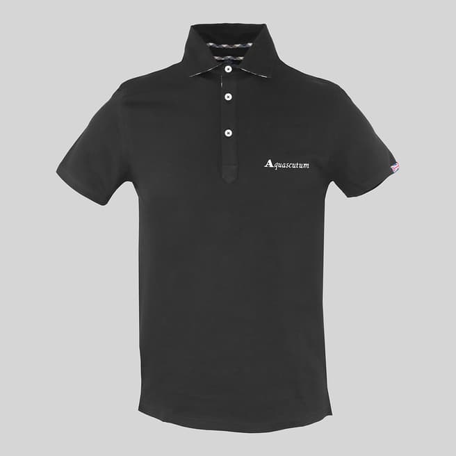 Aquascutum Black Script Logo Cotton Polo Shirt