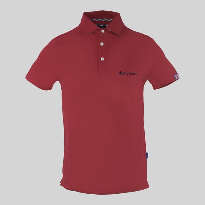 Aquascutum Red Script Logo Cotton Polo Shirt