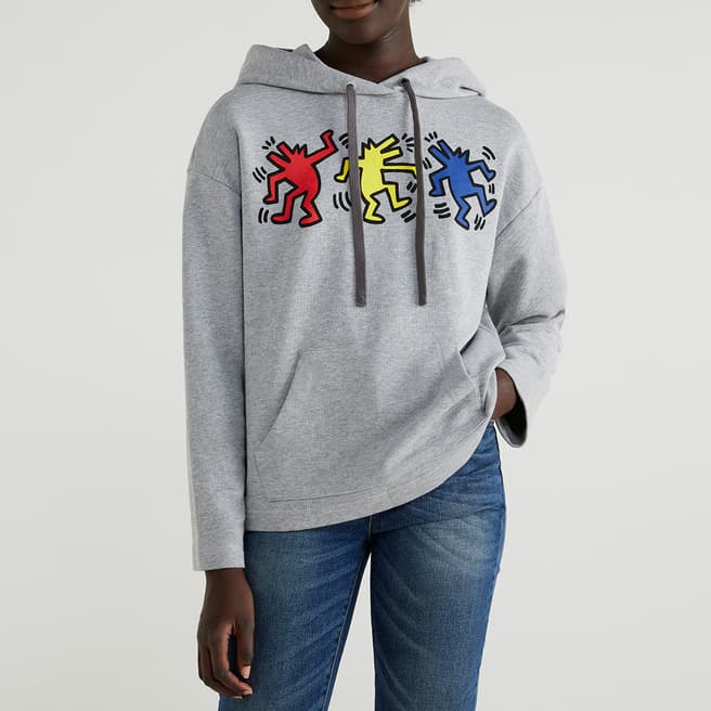 United Colors of Benetton Grey Keith Haring Design Cotton Hoodie