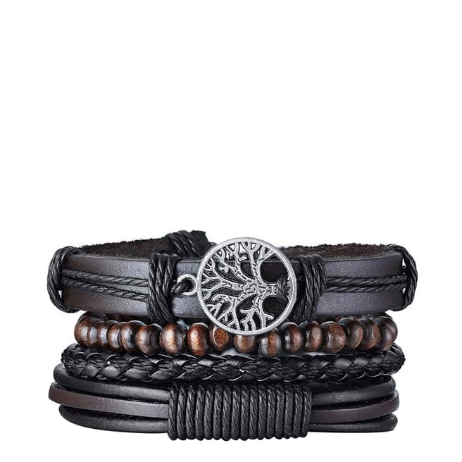 Stephen Oliver Black & Brown Leather Bracelet Set