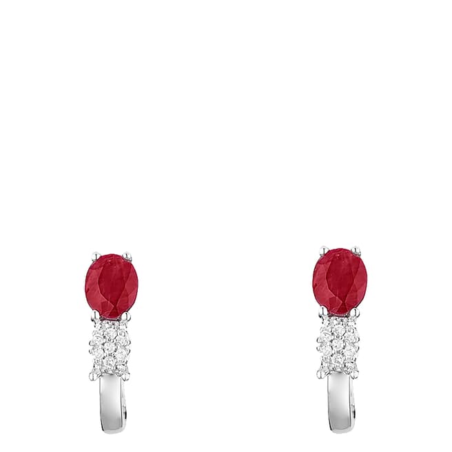 Artisan Joaillier Silver/Red Ruby Hooped Earrings