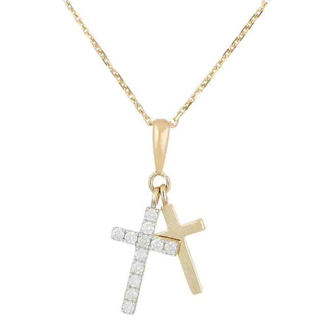 Artisan Joaillier Gold Diamond Embellished Two Cross Pendant Necklace