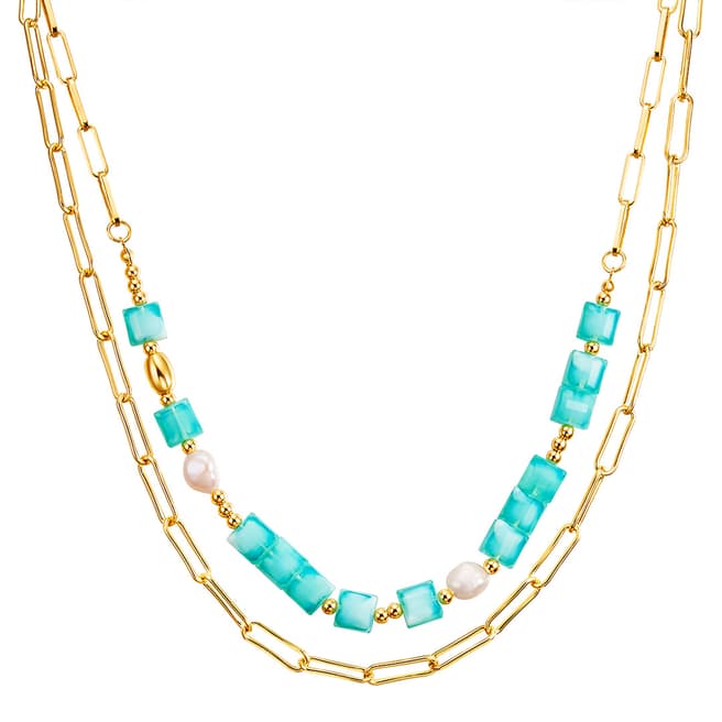 Tassioni Yellow Gold/Turquoise Crystal Necklace