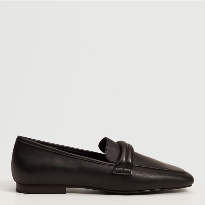 Mango Black Leather Barca Penny Loafers