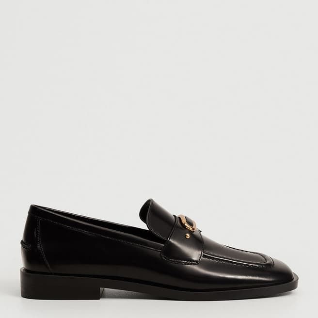 Mango Black Leather Buckle Loafers