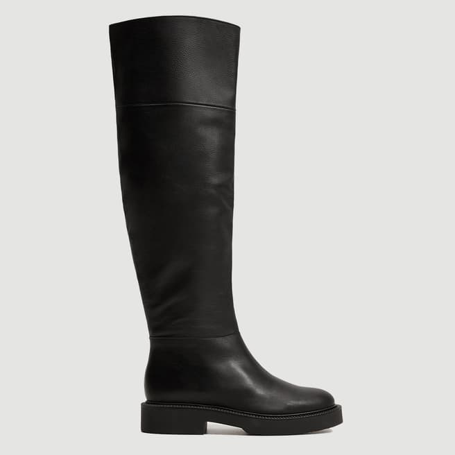 Mango Black Leather Over Long Boot