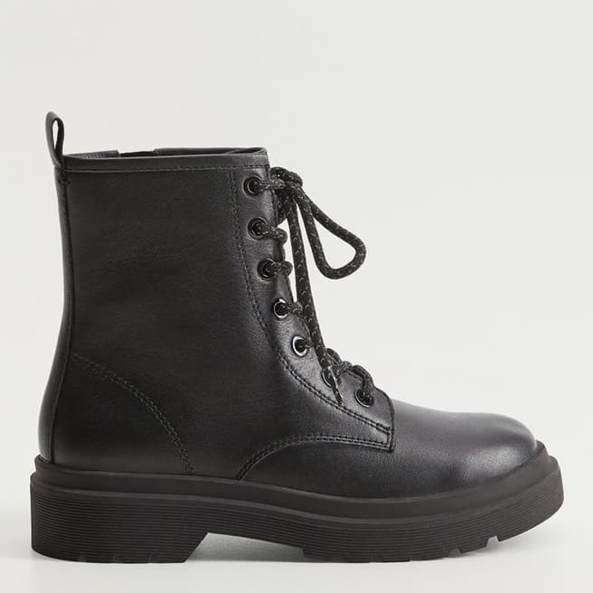 Mango Black Lace-Up Leather Boots