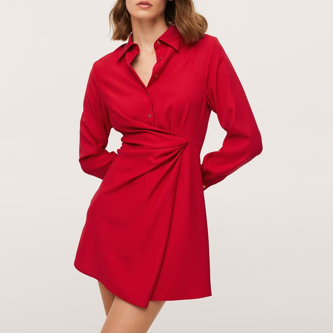 Mango Red Knot Detail Shirt Dress