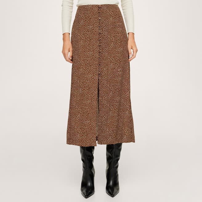 Mango Brown Printed Button Skirt
