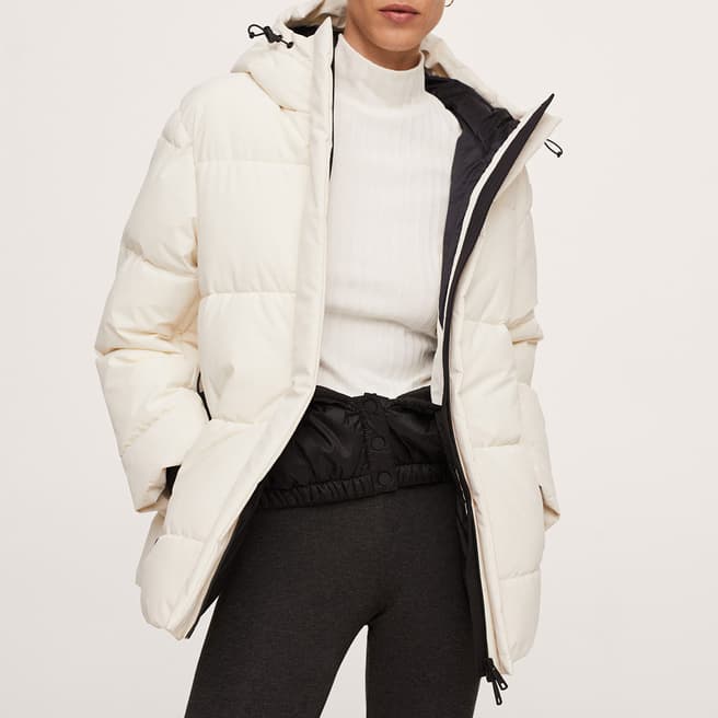 Mango White Water Repellent Quilted Puffer Coat