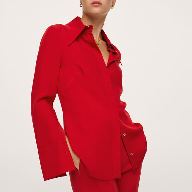 Mango Red Shirt With Extended Collar