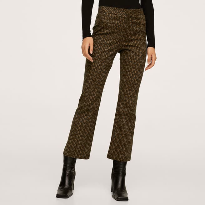 Mango Brown Flare Crop Stretch Cotton Trousers