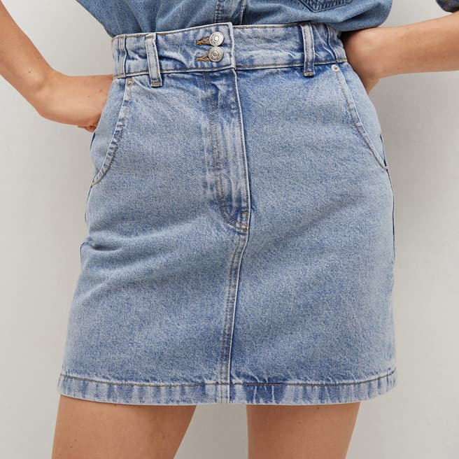 Mango Blue Denim Straight Mini Skirt