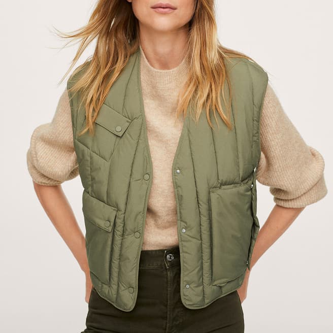 Mango Khaki Packable Quilted Gilet