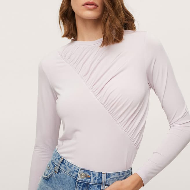 Mango Lilac Long Sleeve Top With Ruching
