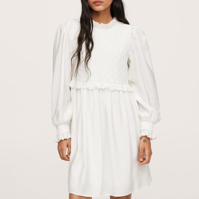 Mango White Textured Mini Dress