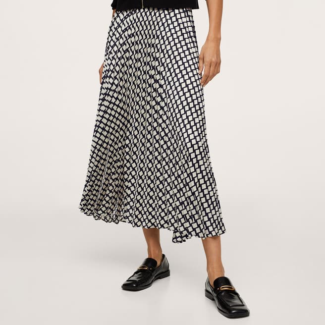 Mango Black Printed Pleated Skirt
