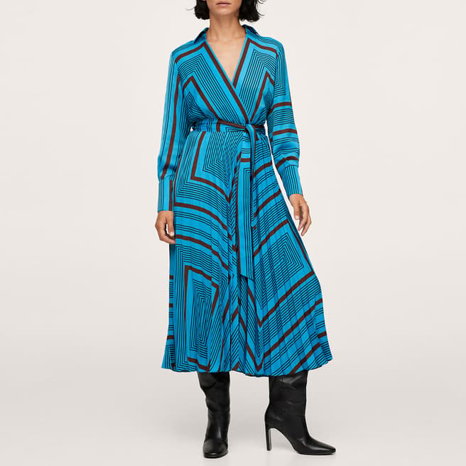 Mango Blue Striped Midi Dress