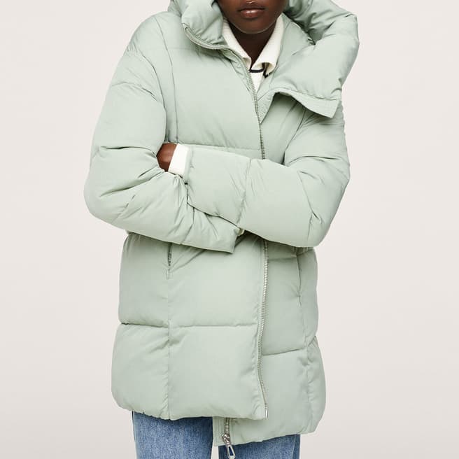 Mango Green Hooded Quilted Coat