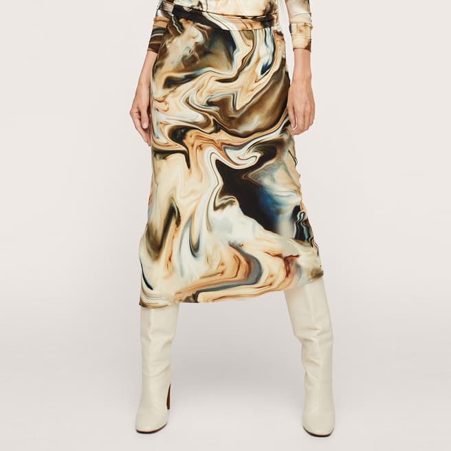 Mango Ecru Marble-Print Skirt