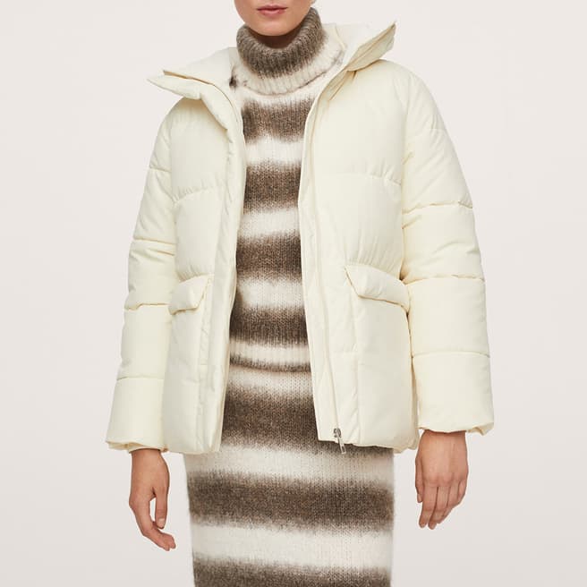 Mango Off-White Water Repellent Quilted Coat