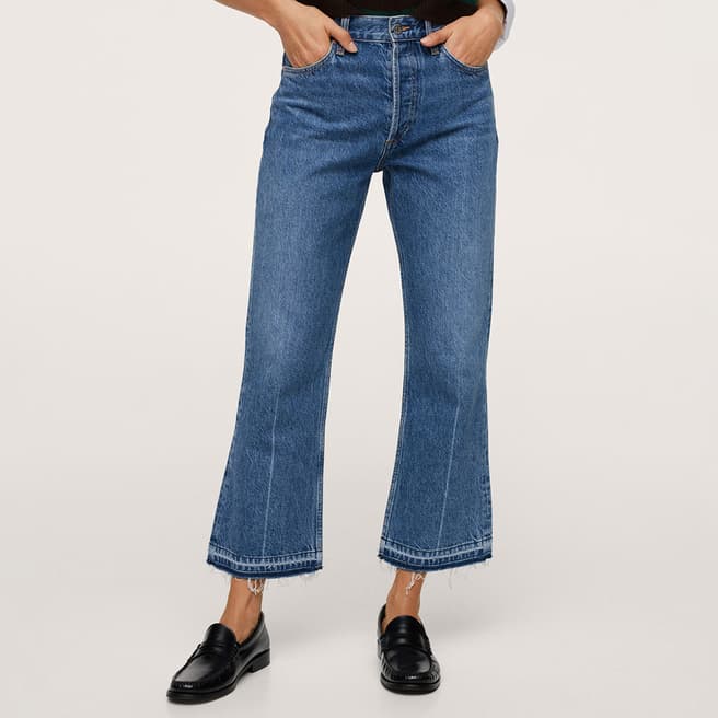 Mango Blue Denim Mid-Rise Flared Jeans