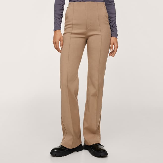 Mango Brown Cotton Trousers With Seam Detail