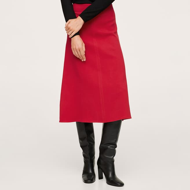 Mango Red A-Line Midi Skirt