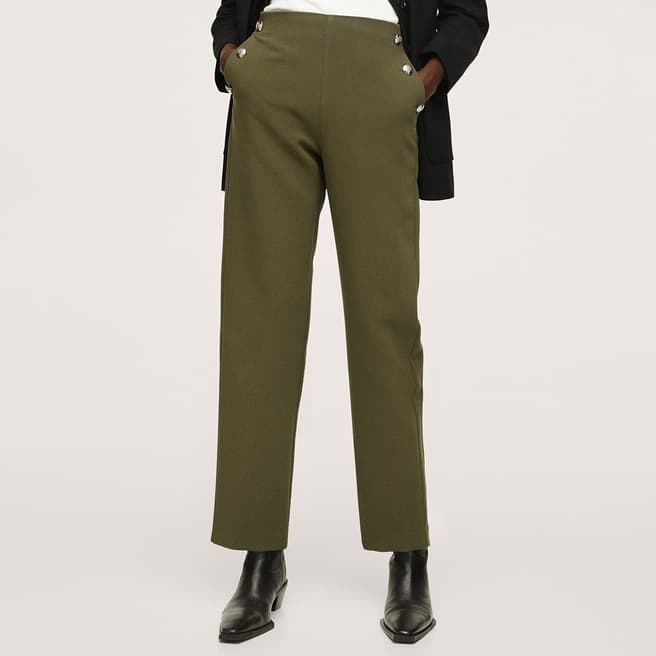 Mango Green Cropped Button Trousers