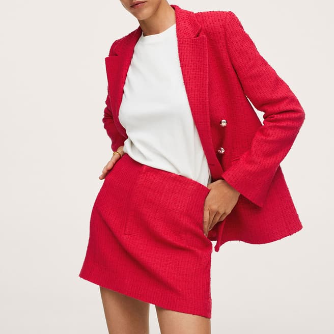 Mango Red Cotton Blend Tweed Miniskirt