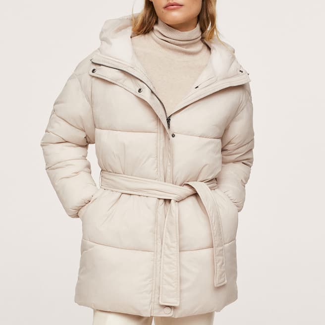 Mango White Quilted Puffer Jacket
