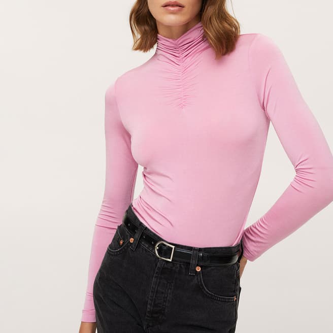 Mango Pink Long Sleeve Top With Ruching