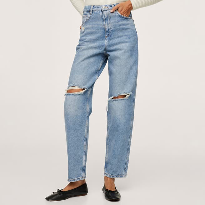 Mango Blue Denim Knee-Rip Jeans