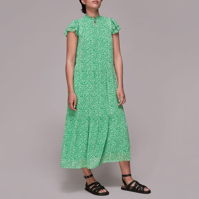 WHISTLES Green Floral Print Indo Dress