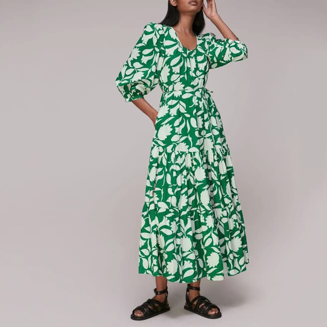 WHISTLES Green Print Trapeze Dress