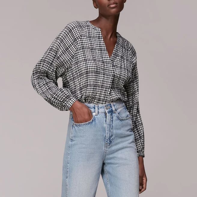 WHISTLES Black Check Oversized Top