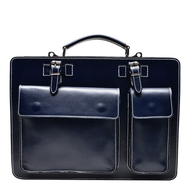 Renata Corsi Blue Leather Flap Over With Buckle Top Handle Bag