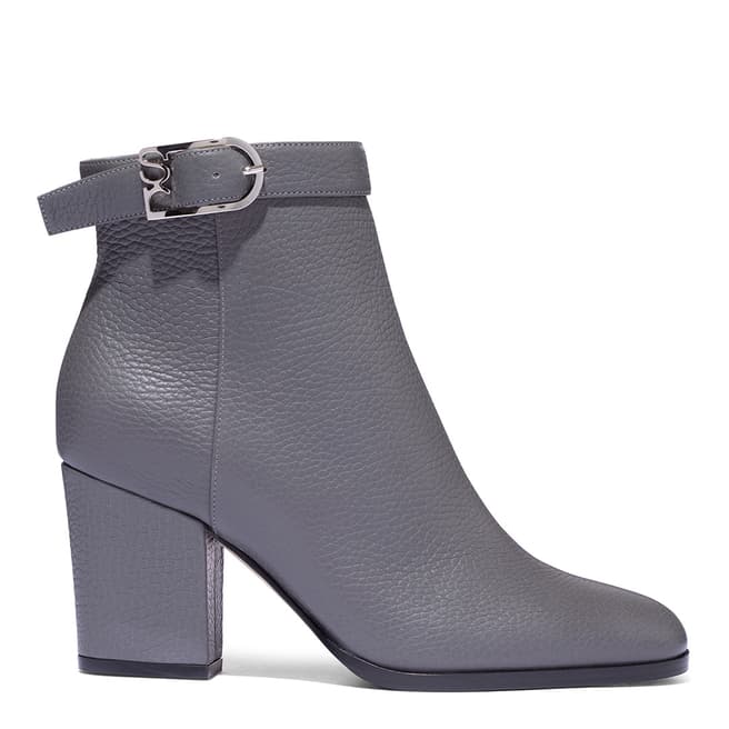Sergio Rossi Grey Leather Buckle Block Detail Heeled Boots 