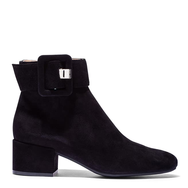 Sergio Rossi Black Suede Buckle Detail Heeled Boots 