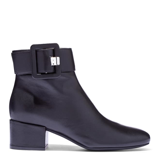 Sergio Rossi Black Leather Buckle Detail Heeled Boots 