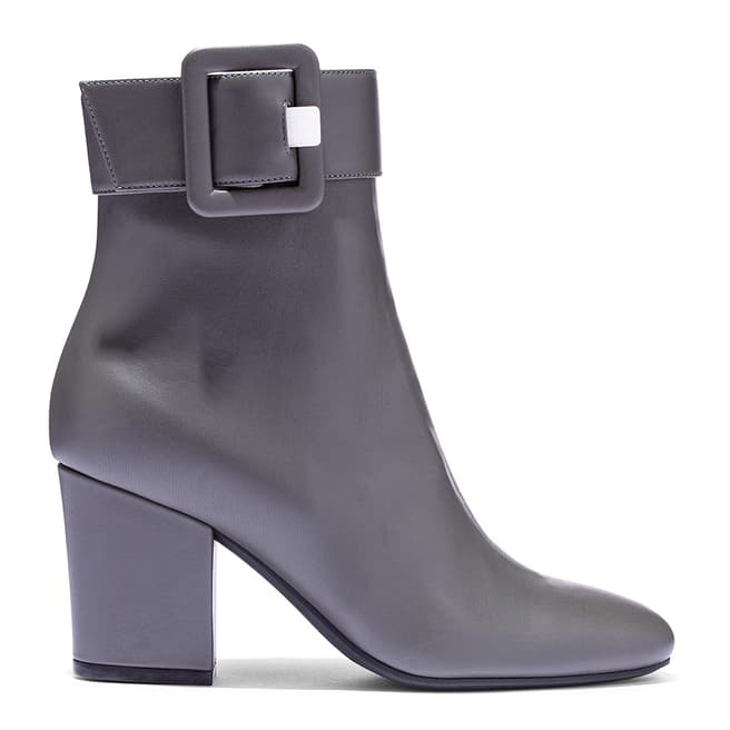Sergio Rossi Grey Leather Buckle Detail Heeled Boots 